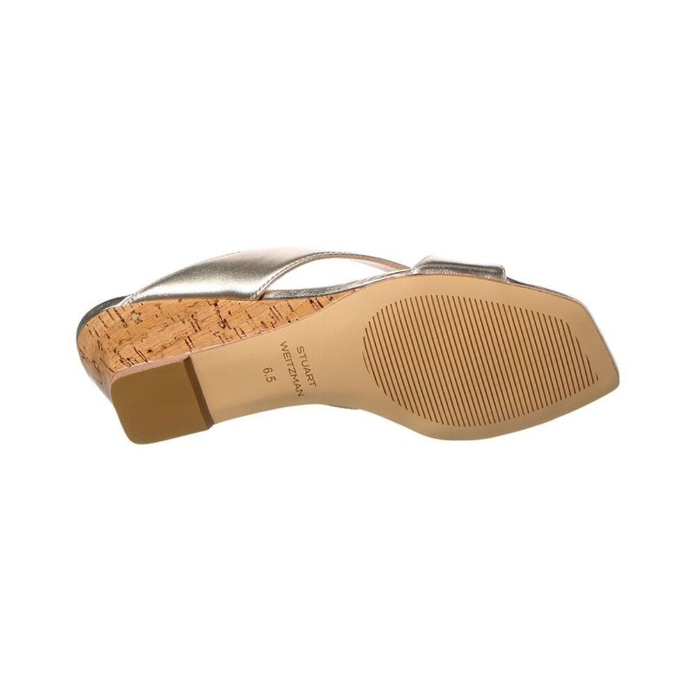 Stuart Weitzman Miami 50 Leather Wedge Sandal, Gold - Picture 4 of 5